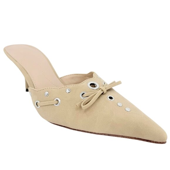 Time and Tru Women's Studded Kitten Heel Tan Mules Shoes Size 9 NWOB - Picture 1 of 12